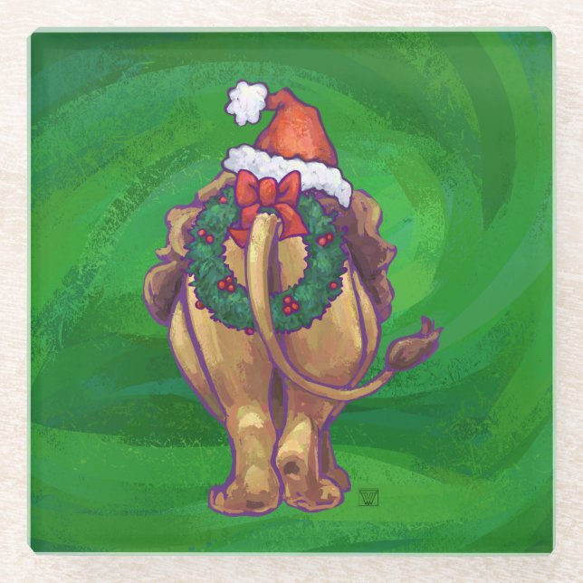 Dessous-de-verre En Verre Lion Christmas on Green (Devant)