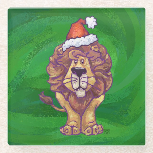 Dessous-de-verre En Verre Lion Christmas on Green (Devant)