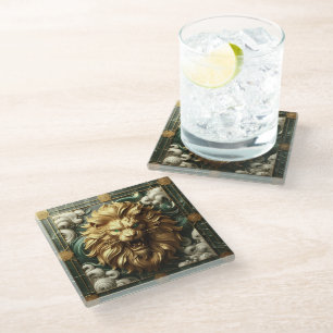 Dessous-de-verre En Verre Lion d'or luxueux avec pied perforant