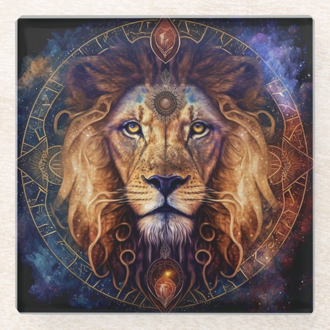 Dessous-de-verre En Verre Lion Spirit Mandala Art Visionnaire (Devant)