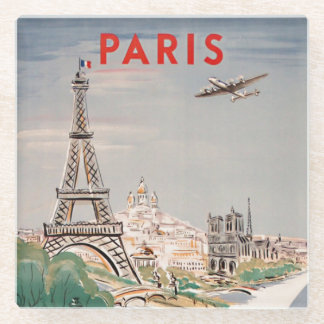 Dessous-de-verre En Verre Lithographe de voyage aérien vintage Tour Eiffel P