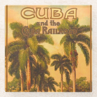 Dessous-de-verre En Verre Lithographie vintage de voyage à Cuba - Cuba Railr