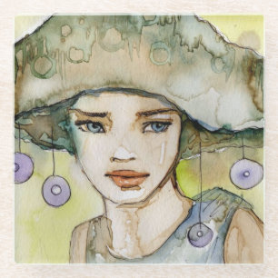 Dessous-de-verre En Verre llustration d'une belle, sensible fille
