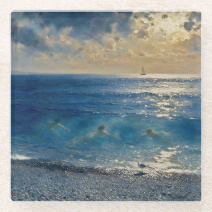 Dessous-de-verre En Verre L'Océan Garde des Secrets – Un Paysage Marin Capti