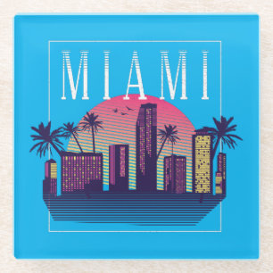 Dessous-de-verre En Verre Logo élégant de Miami Florida Retro City