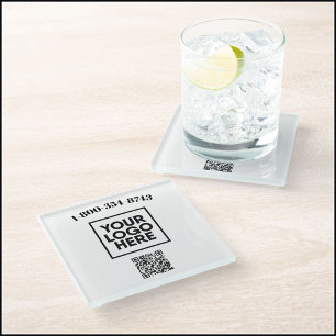 Dessous-de-verre En Verre Logo personnalisé carré Code QR