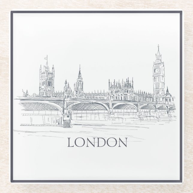 Dessous-de-verre En Verre London Bridge et Big Ben Iconic London Skyline (Devant)