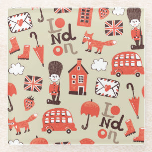 Dessous-de-verre En Verre London Childish : Conception Motif amusante