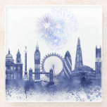 Dessous-de-verre En Verre London Skyline - Watercolor Blue<br><div class="desc">London Skyline Watercolor Splash Blue par Fab Funky. Vous y trouverez des sites célèbres de Londres dans un style aquarelle.</div>