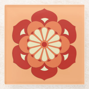 Dessous-de-verre En Verre Lotus Flower Mandala, Pastel Orange et Mandarin