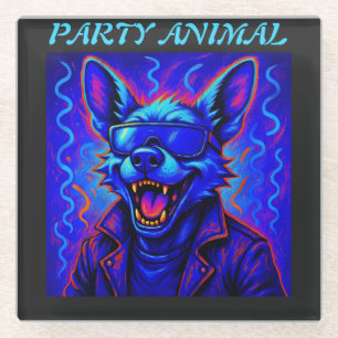 Dessous-de-verre En Verre Loup néon Animal de Fête – Graphisme Rétro Coloré