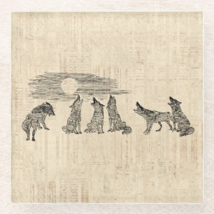 Dessous-de-verre En Verre Loups hurlant à la lune Vintage Wolf Art