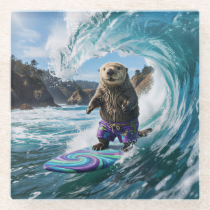 Dessous-de-verre En Verre Loutre de mer surfant en Californie