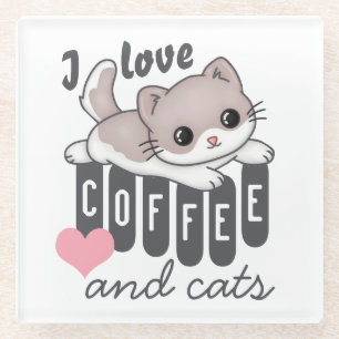 Dessous-de-verre En Verre Love Coffee and Cats mignonne