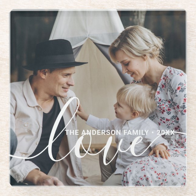 Dessous-de-verre En Verre 'Love' Photo de famille personnalisée avec nom per (Devant)