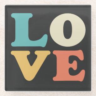 Dessous-de-verre En Verre Love Typographie Carré de couleur rétro