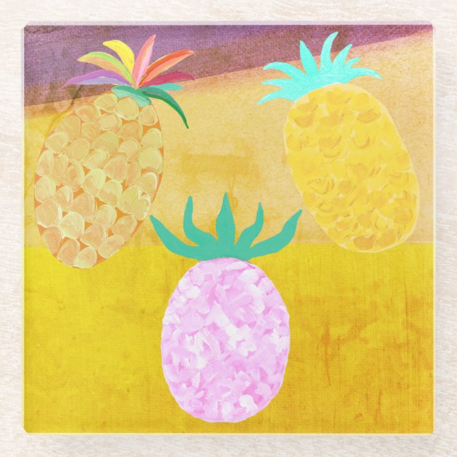 Dessous-de-verre En Verre Luau d'été à l'ananas (Devant)