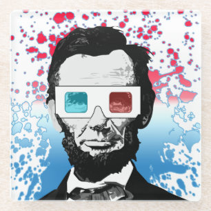 Dessous-de-verre En Verre Lunettes 3D Abraham Lincoln Patriotiques Rouge Ble