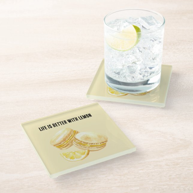 Dessous-de-verre En Verre Macarons Jaune Citron (Incliné)