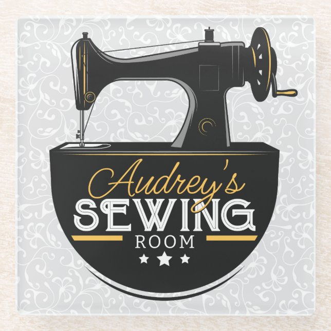 Dessous-de-verre En Verre Machine à coudre antique AJOUTER LE NOM Seamstress (Devant)