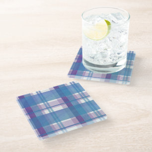 Dessous-de-verre En Verre Madras Plaid Blue et Purple
