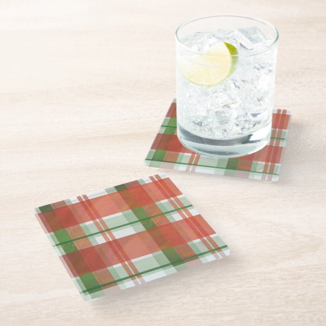 Dessous-de-verre En Verre Madras Plaid Noël (Incliné)