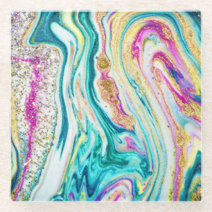 Dessous-de-verre En Verre Magic Marbling : Metallic Paint Design.