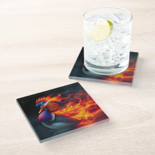 Dessous-de-verre En Verre Magnifique Canard Mandarin Flamboyant aux Flammes