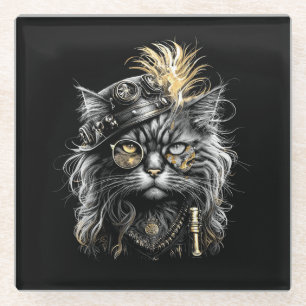 Dessous-de-verre En Verre Magnifique chat Steampunk