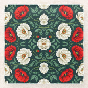 Dessous-de-verre En Verre Magnifiques fleurs de pavot blanches et rouges mot