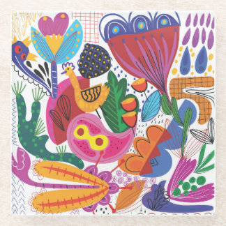 Dessous-de-verre En Verre Main colorée dessinée Floral & Plante