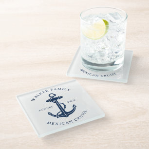 Dessous-de-verre En Verre Maison de plage de la famille de l'ancre de bateau