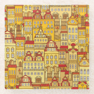 Dessous-de-verre En Verre Maisons colorées Vintage Ville Motif