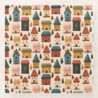 Dessous-de-verre En Verre Maisons de Noël rustiques festives motif sans cout
