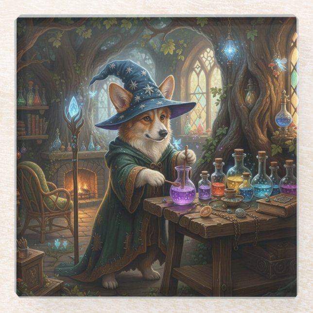 Dessous-de-verre En Verre Maître des Potions Corgi (Devant)