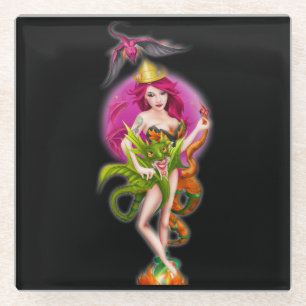 Dessous-de-verre En Verre Majestic Dragon Princess Queen Fire Flying