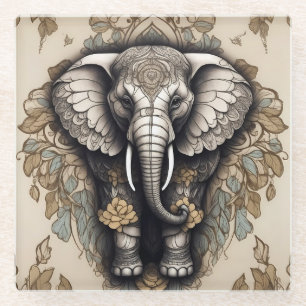 Dessous-de-verre En Verre Majestic Elephant Mandala