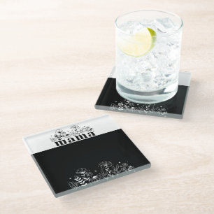 Dessous-de-verre En Verre Maman Fleur Sauvage Minimaliste Noir & Blanc
