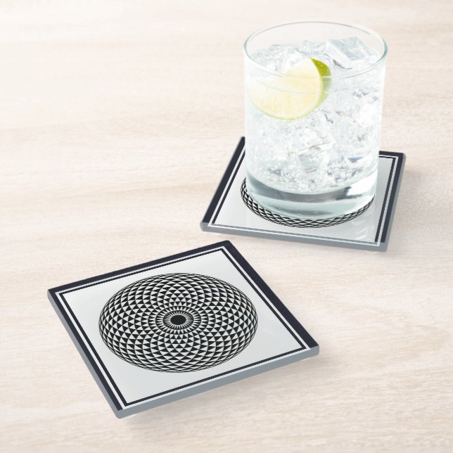 Dessous-de-verre En Verre Mandala blanc noir spirituel géométrique Oriental (Incliné)