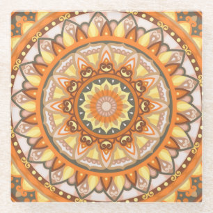 Dessous-de-verre En Verre Mandala d'automne Boisson chaude d'automne Décorat