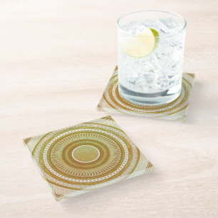 Dessous-de-verre En Verre Mandala d'or et de paillettes
