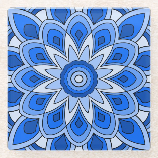 Dessous-de-verre En Verre Mandala en bleu (Devant)