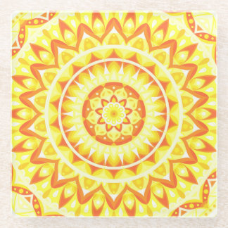 Dessous-de-verre En Verre Mandala jaune déco soleil radieux bohème