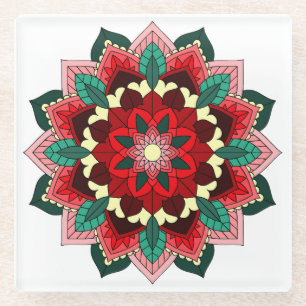 Dessous-de-verre En Verre Mandala Motif 02 en rouge