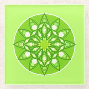 Dessous-de-verre En Verre Mandala Motif dans les tons verts de chaux
