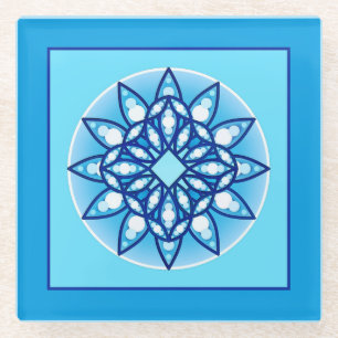 Dessous-de-verre En Verre Mandala Motif en Turquoise et Cobalt Blue
