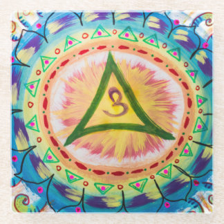 Dessous-de-verre En Verre Mandala Om aquarelle peinte à la main