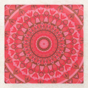 Dessous-de-verre En Verre Mandala Rouge Bohème Motif Chaud Élégant Décor de