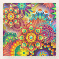Mandalas vibrantes. Dessous-de-verres. Coussin cor