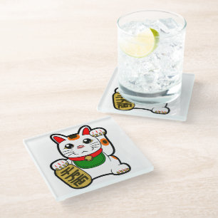 Dessous-de-verre En Verre Maneki Neko : Lucky Cat japonais
